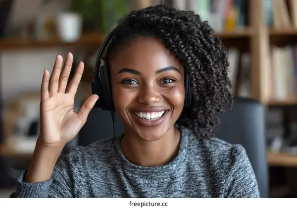 Smiling African American Woman Waving