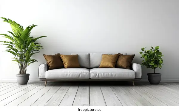 Modern Living Room Interior Design with Sofa and Plants