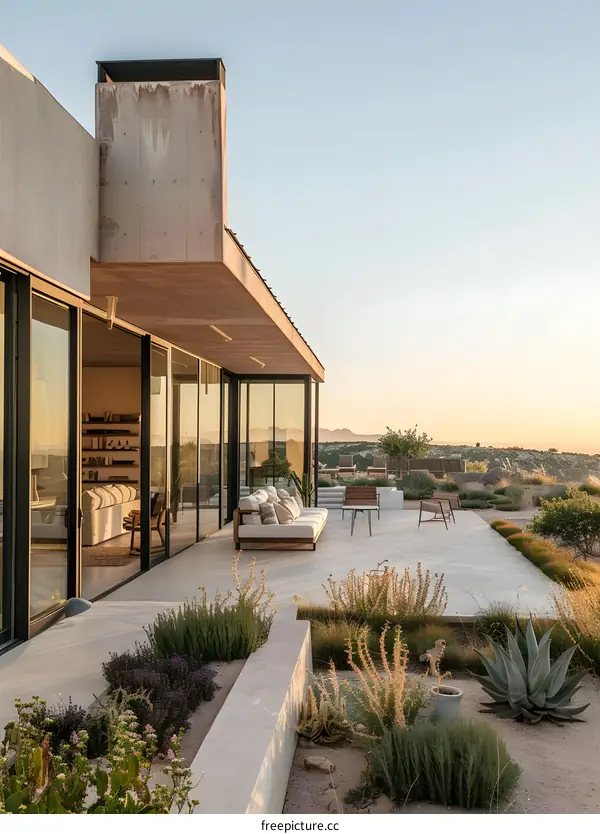 Modern Minimalist Home With Patio and Desert View