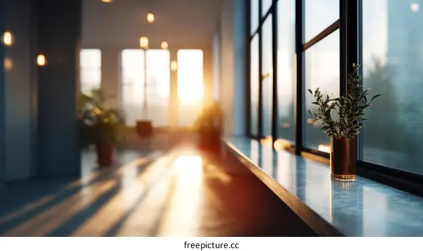 Modern Interior Design with Sunlight Through Large Windows