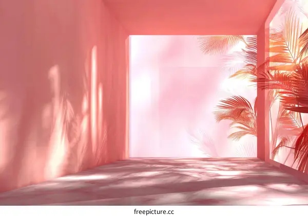 Pink Minimalist Interior with Tropical Plants