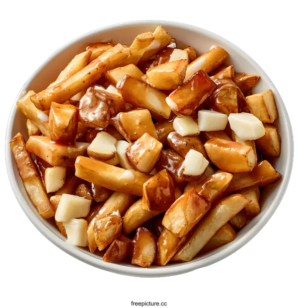 [Transparent Background PNG]Bowl of Poutine with Fries Gravy and Cheese Curds
