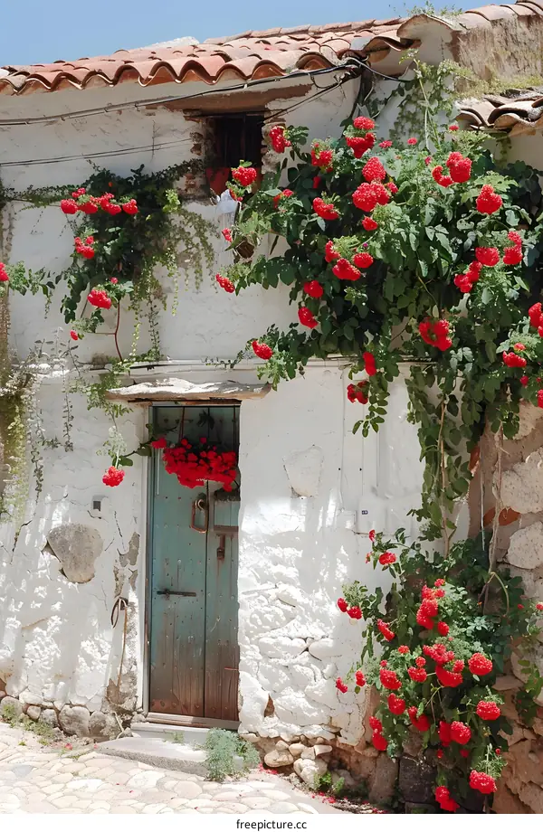 Charming Cottage Covered in Red Flowers