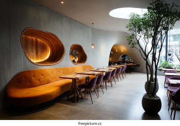 Modern Restaurant Interior Design with Warm Lighting