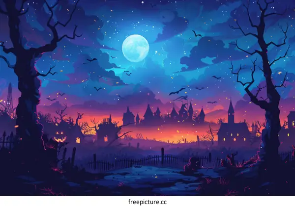 Eerie Haunted Village Bathed in Moonlight