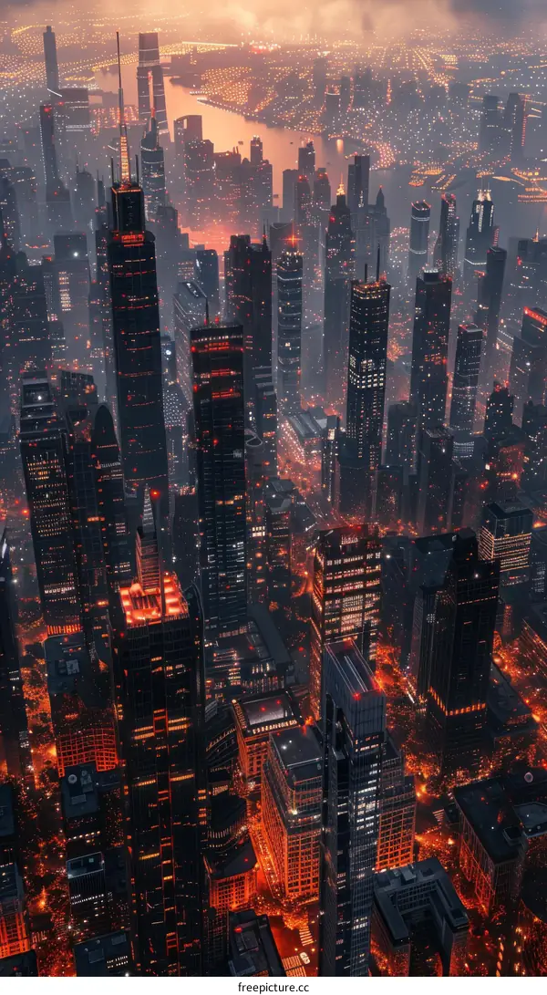 Aerial View of a Night Metropolis
