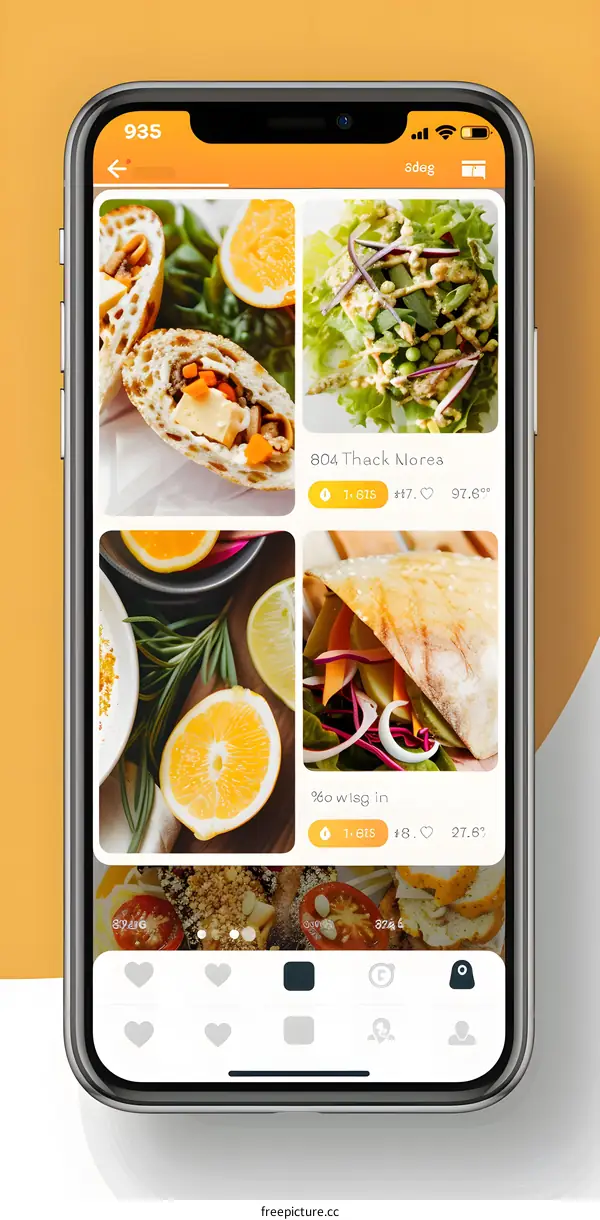 Mobile Phone Screen Showing Food Images
