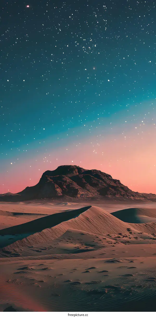 Desert Landscape with Starry Sky at Sunset