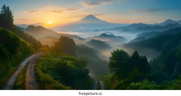 Sunrise over the Mountains and Forest