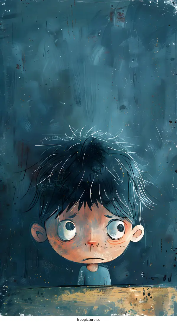 boy looking sad with messy hair