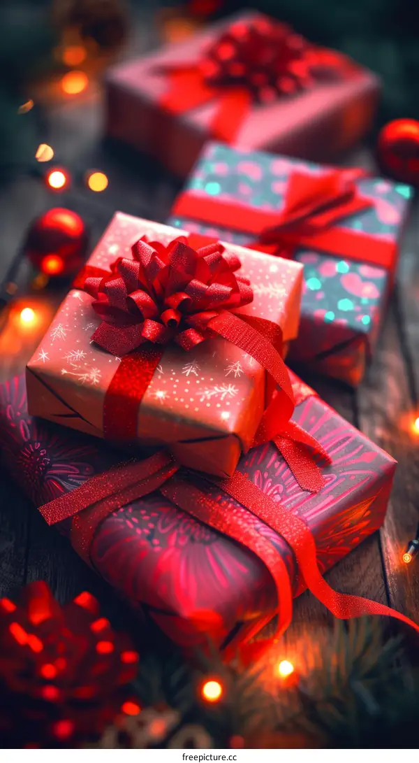 Christmas presents under the lights