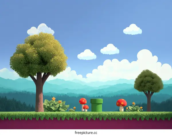 Cartoonish 8-bit Landscape Illustration