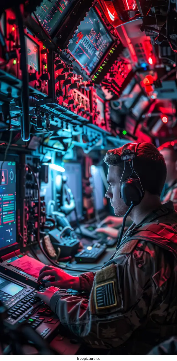A U.S. Air Force Airman monitors a computer system