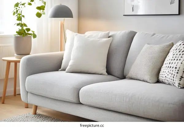 Modern Gray Sofa with Cushions in a Living Room