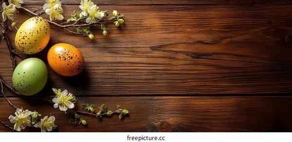 Easter Eggs on Wooden Background