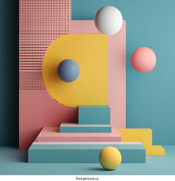 Abstract Geometric Shapes 3D Illustration with Pastel Colors