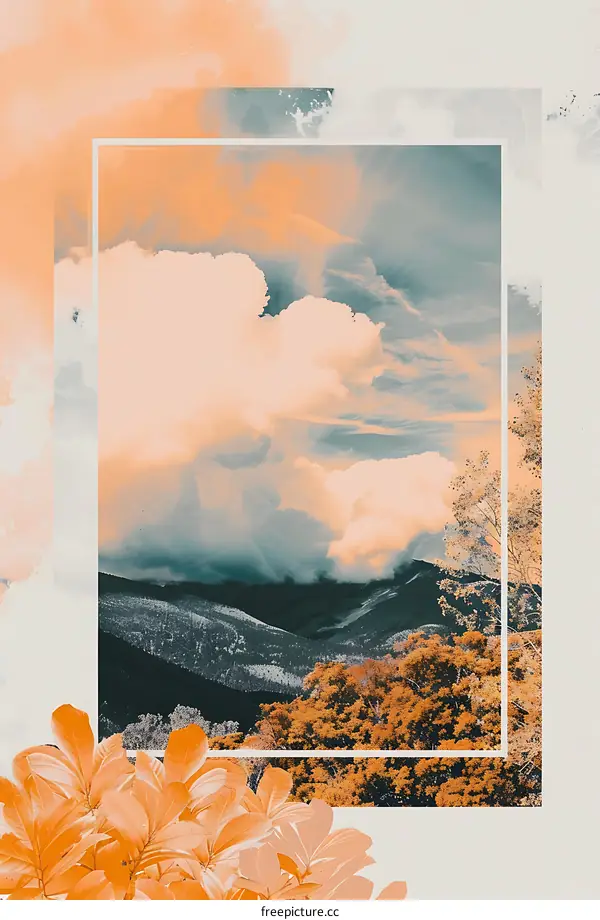 Collage of Orange and Blue Skies with Mountains and Trees