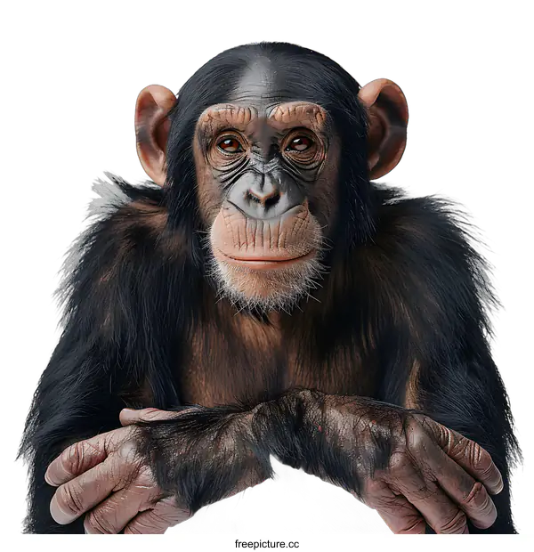 [Transparent Background PNG]Portrait of a Young Chimpanzee on White Background