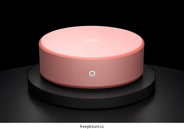 Pink Cylindrical Smart Speaker on Black Stand
