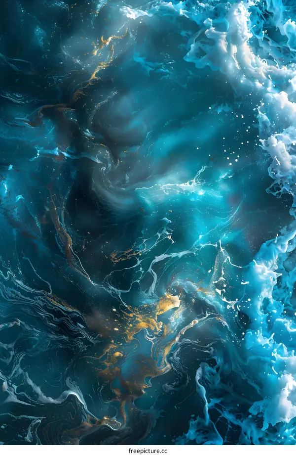 Abstract Blue And Gold Swirling Marble Art