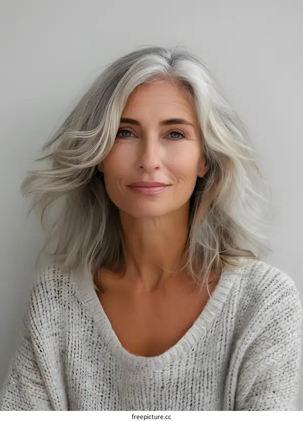 Portrait of a Caucasian Woman with Grey Hair