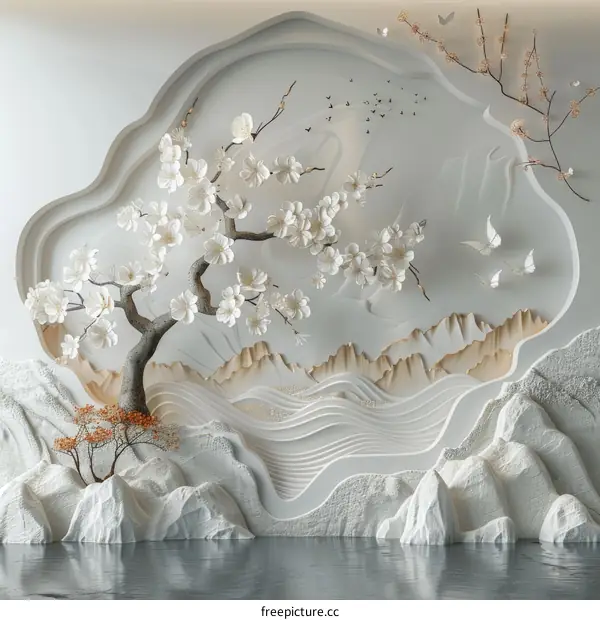 Elegant White Floral Landscape Mural