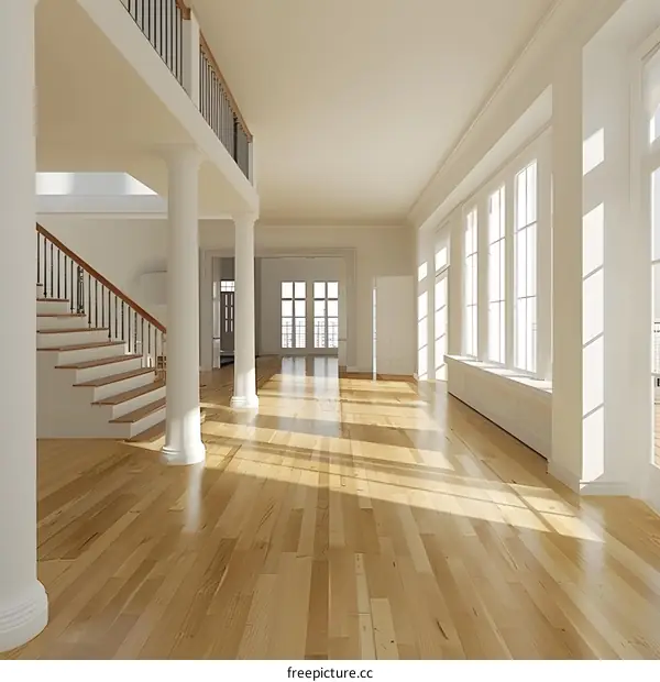 Modern Empty Room With Wooden Floor and Staircase