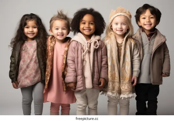 Portrait of five preschool children of different ethnicities