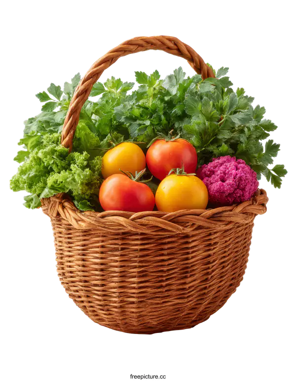 [Transparent Background PNG]Assortment of Fresh Vegetables in a Wicker Basket