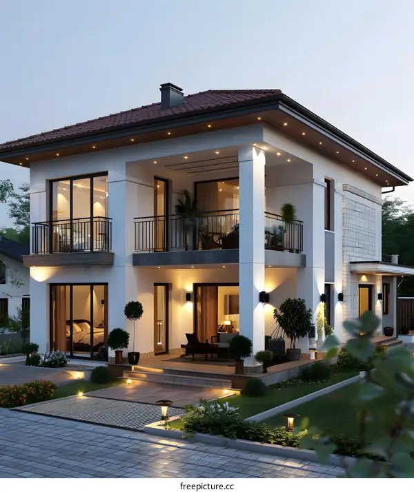 A Modern House With Terrace And Floor-To-Ceiling Windows