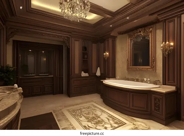 Luxury Bathroom Interior Design with Ornate Wooden Details