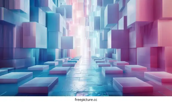 Abstract Futuristic Tunnel of Glowing Cubes