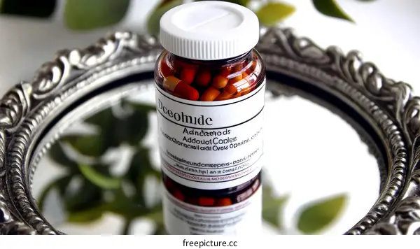 Vintage Medicine Bottle with Reflection and Decorative Frame