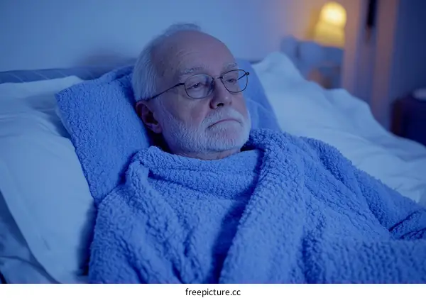 Elderly Caucasian Man in Hospital Bed at Night