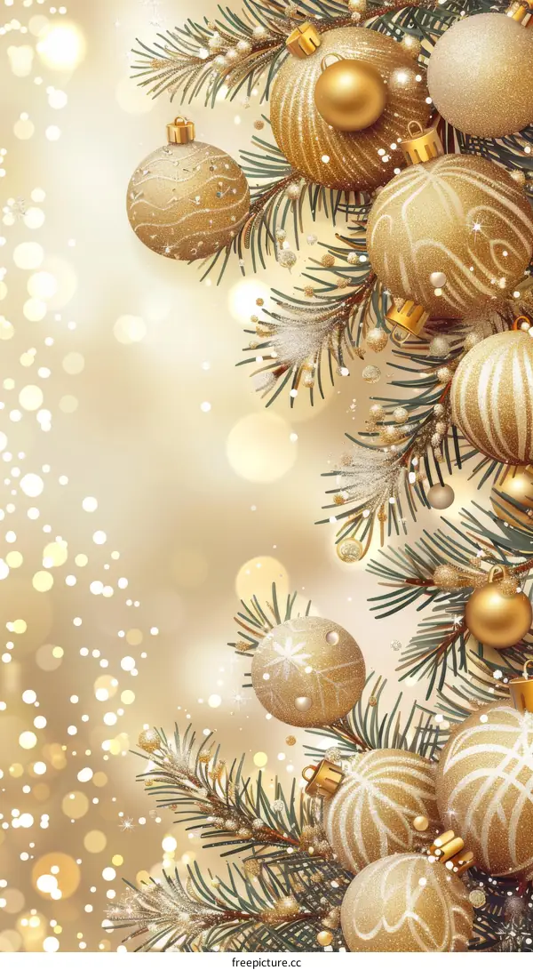 Christmas Tree Ornaments on Tree Branches with Lights