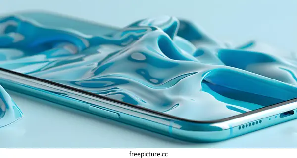 Abstract Blue Liquid Waves on Smartphone Screen