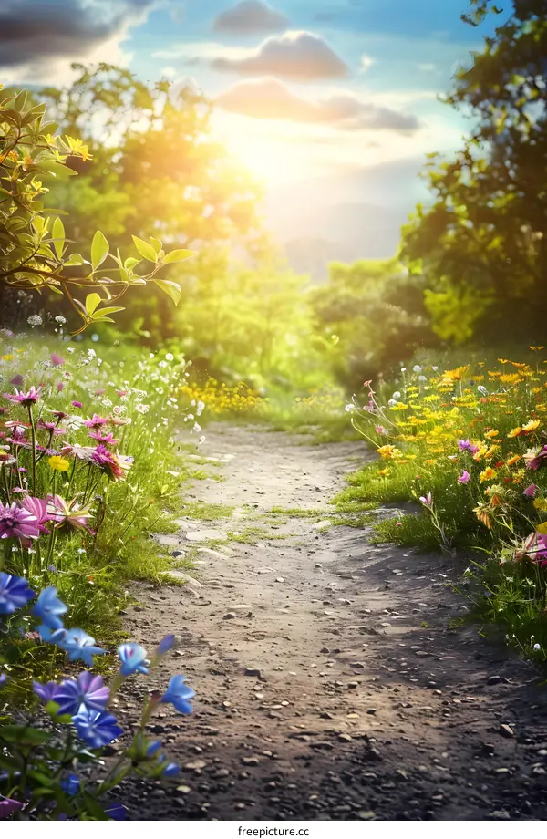 Summer Path Through Field of Flowers
