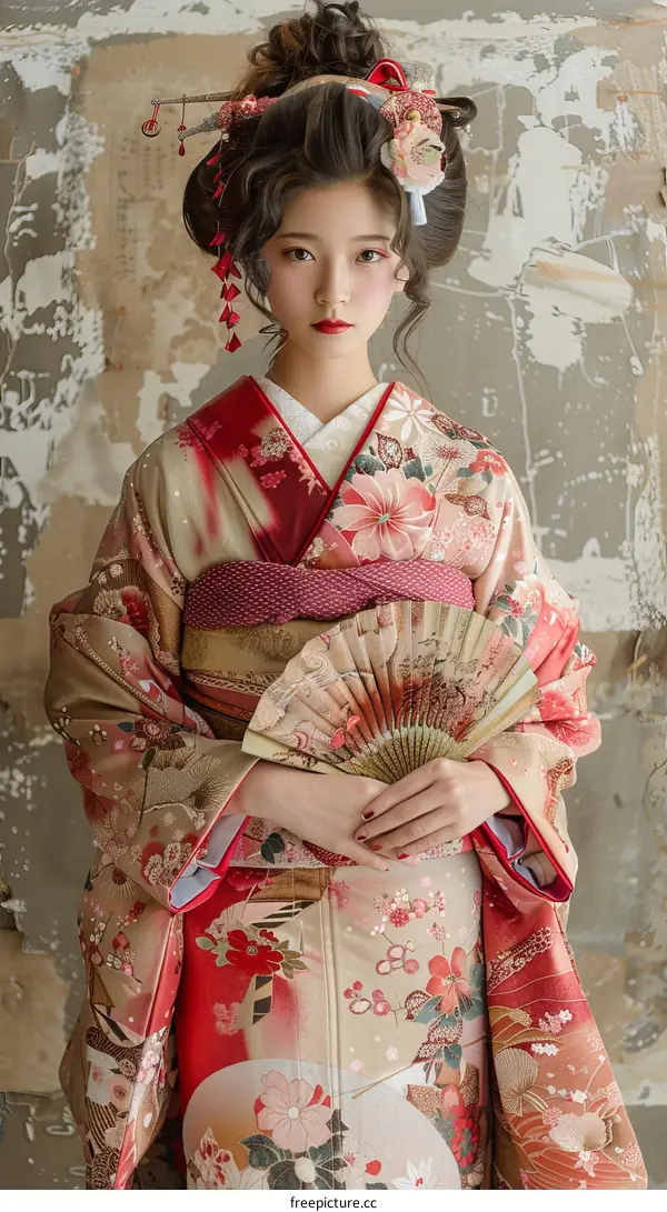 Portrait of a young woman in a kimono