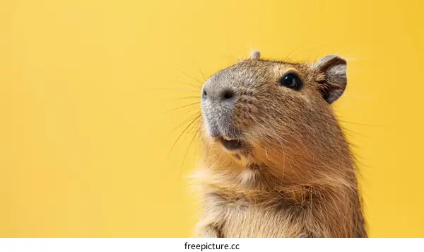 A cute capybara looking at something curiously