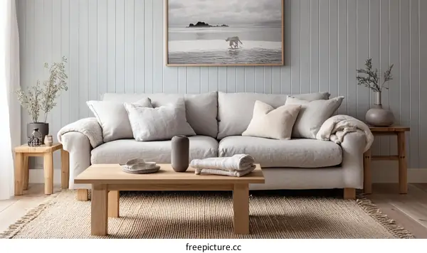 Modern Cozy Living Room Sofa Set with Wooden Table