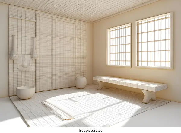 Minimalist Wireframe Interior Design of Japanese Style Room