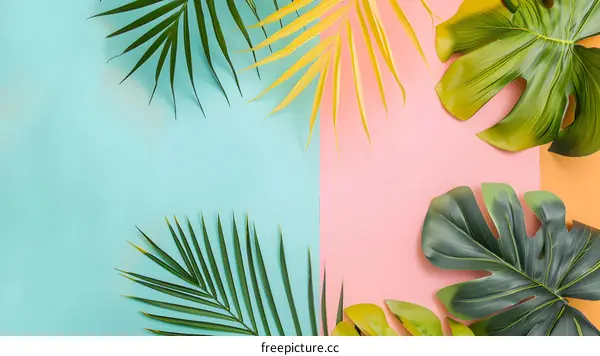 Tropical Leaves on a Colorful Background