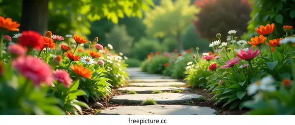 Beautiful Garden Path with Colorful Flowers