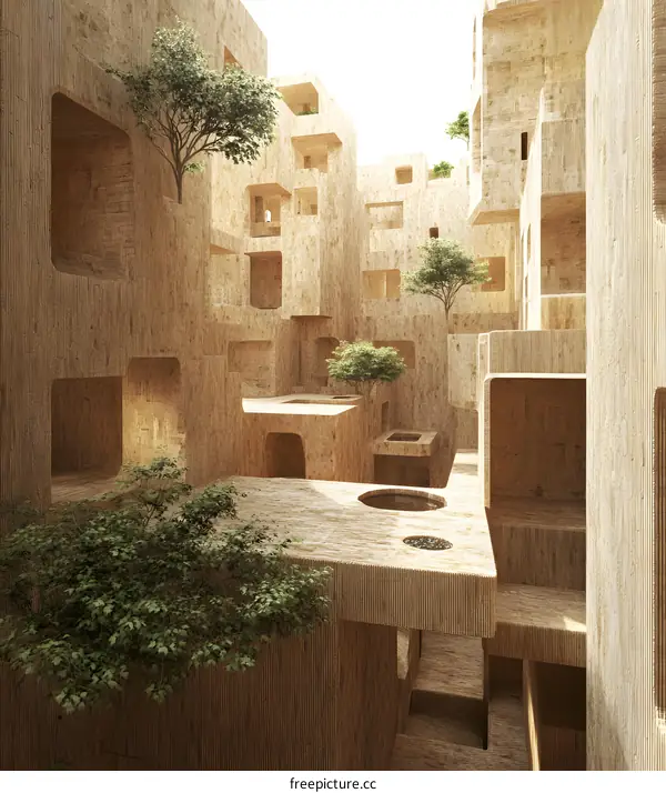 Abstract Building Architecture With Interior Gardens