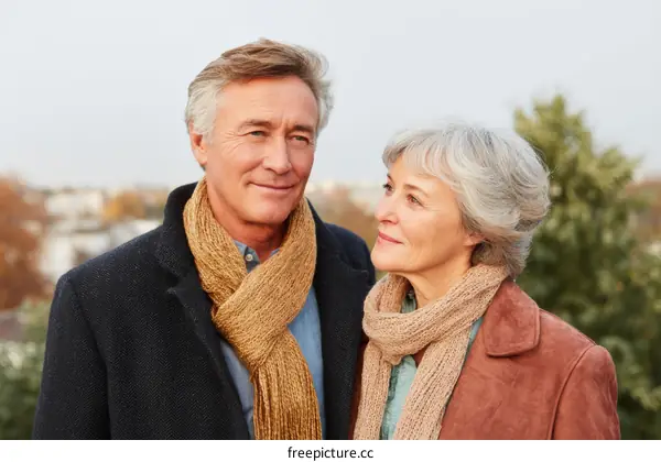 Elderly Couple Outdoor Autumn Portrait