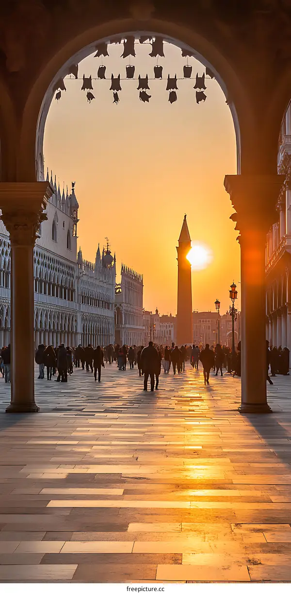 Sunset View of Piazza San Marco in Venice, Italy