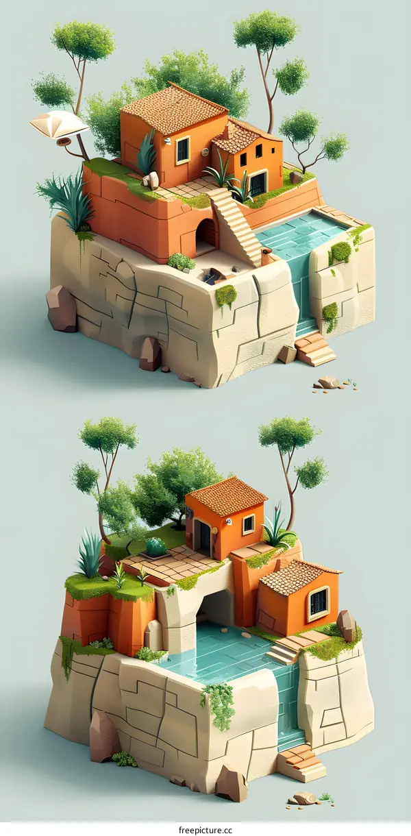 Cliffside Retreat Illustration