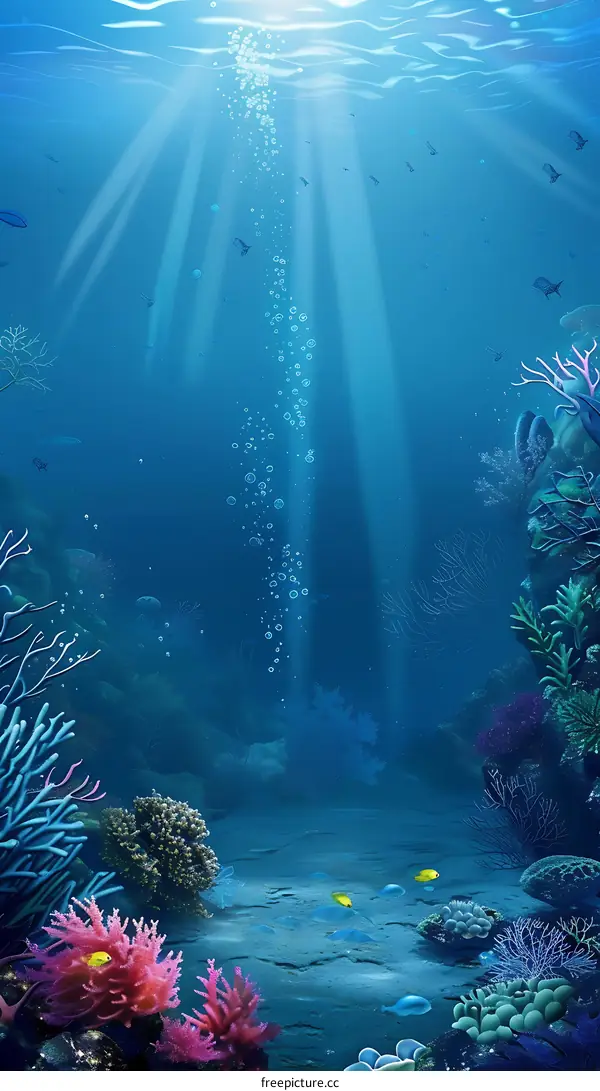 Underwater Scene With Sunlight Beams and Corals