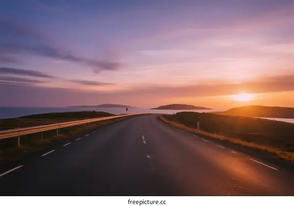 Sunset over an empty road with beautiful sky and landscape