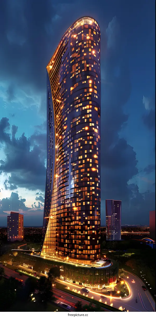 Curved Modern Skyscraper Night View